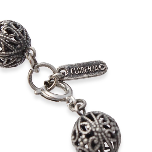 Vintage Florenza Filigree Ball Bead Link Bracelet Oxidized Silver Tone - Picture 4 of 4